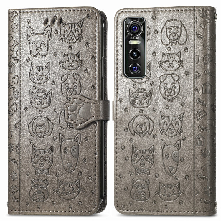 For Vivo S7e 5G Lovely Cat and Dog Embossing Pattern Horizontal Flip Leather Case , with Holder & Card Slots & Wallet & Cartoon Clasp & Lanyard