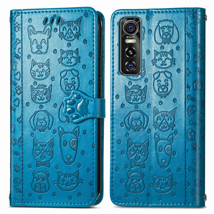 For Vivo S7e 5G Lovely Cat and Dog Embossing Pattern Horizontal Flip Leather Case , with Holder & Card Slots & Wallet & Cartoon Clasp & Lanyard