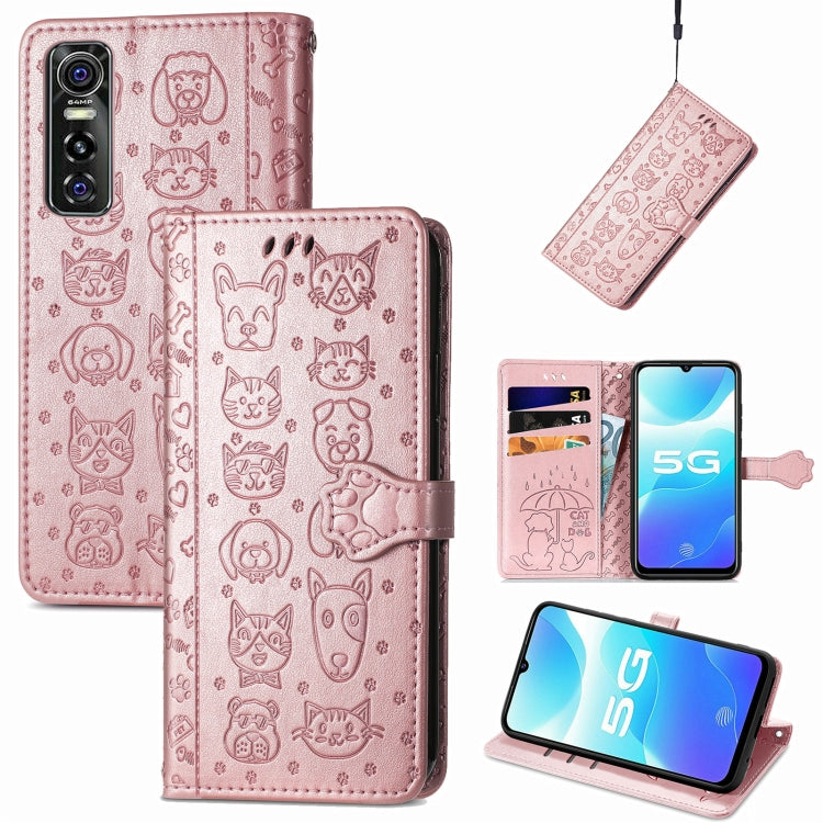 For Vivo S7e 5G Lovely Cat and Dog Embossing Pattern Horizontal Flip Leather Case , with Holder & Card Slots & Wallet & Cartoon Clasp & Lanyard