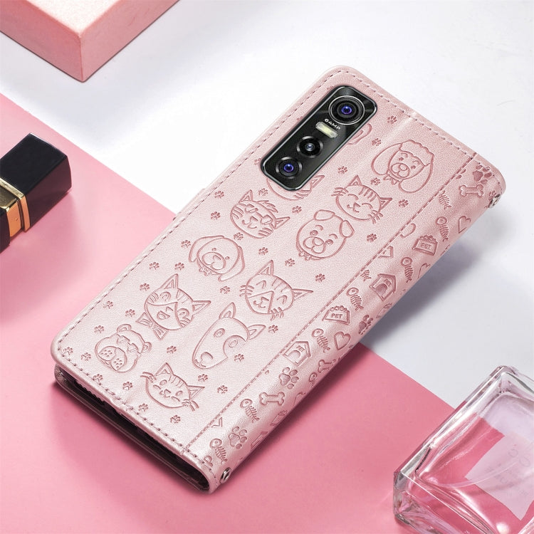 For Vivo S7e 5G Lovely Cat and Dog Embossing Pattern Horizontal Flip Leather Case , with Holder & Card Slots & Wallet & Cartoon Clasp & Lanyard