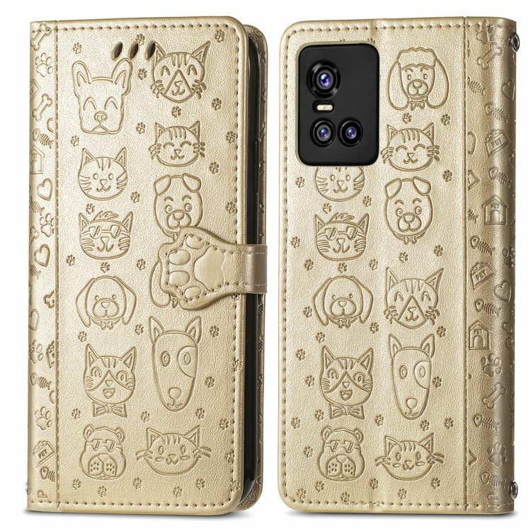 For Vivo S10 Pro Lovely Cat and Dog Embossing Pattern Horizontal Flip Leather Case , with Holder & Card Slots & Wallet & Cartoon Clasp & Lanyard