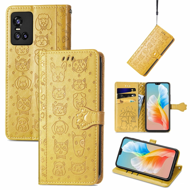 For Vivo S10 Pro Lovely Cat and Dog Embossing Pattern Horizontal Flip Leather Case , with Holder & Card Slots & Wallet & Cartoon Clasp & Lanyard