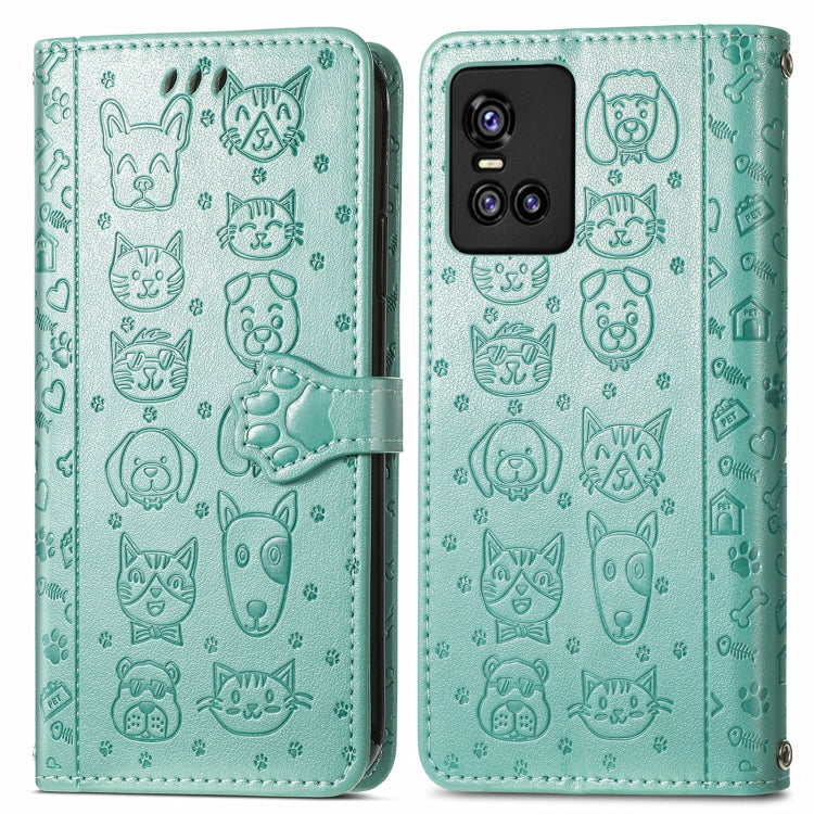 For Vivo S10 Pro Lovely Cat and Dog Embossing Pattern Horizontal Flip Leather Case , with Holder & Card Slots & Wallet & Cartoon Clasp & Lanyard
