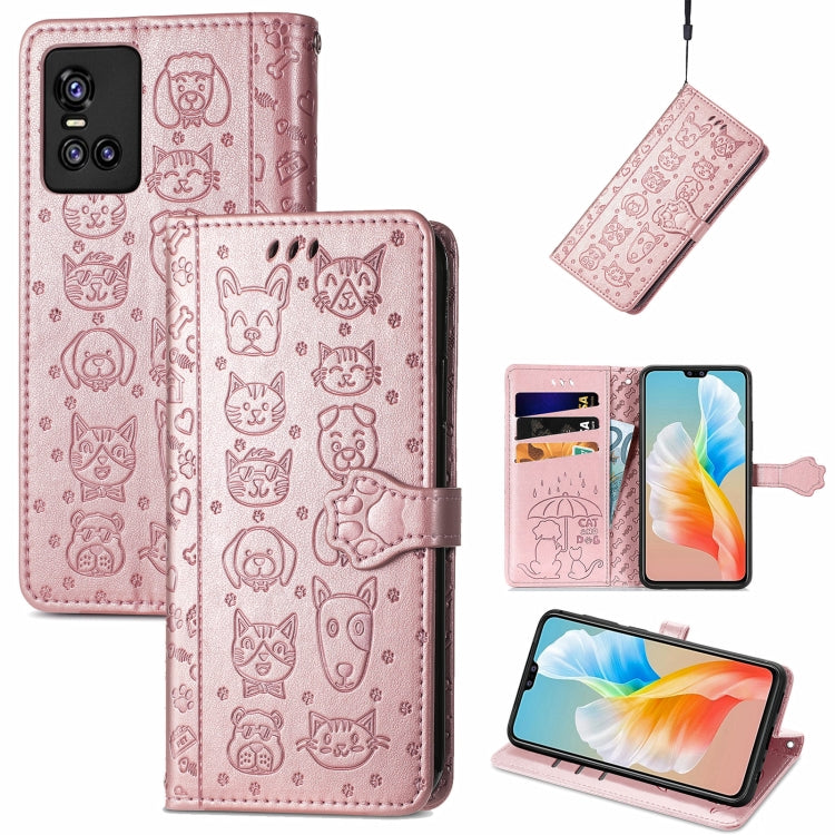 For Vivo S10 Pro Lovely Cat and Dog Embossing Pattern Horizontal Flip Leather Case , with Holder & Card Slots & Wallet & Cartoon Clasp & Lanyard