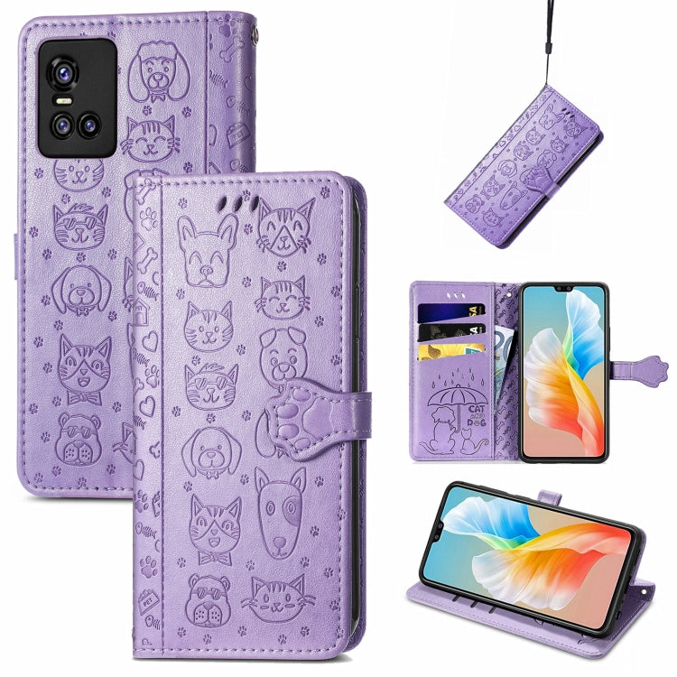 For Vivo S10 Lovely Cat and Dog Embossing Pattern Horizontal Flip Leather Case , with Holder & Card Slots & Wallet & Cartoon Clasp & Lanyard