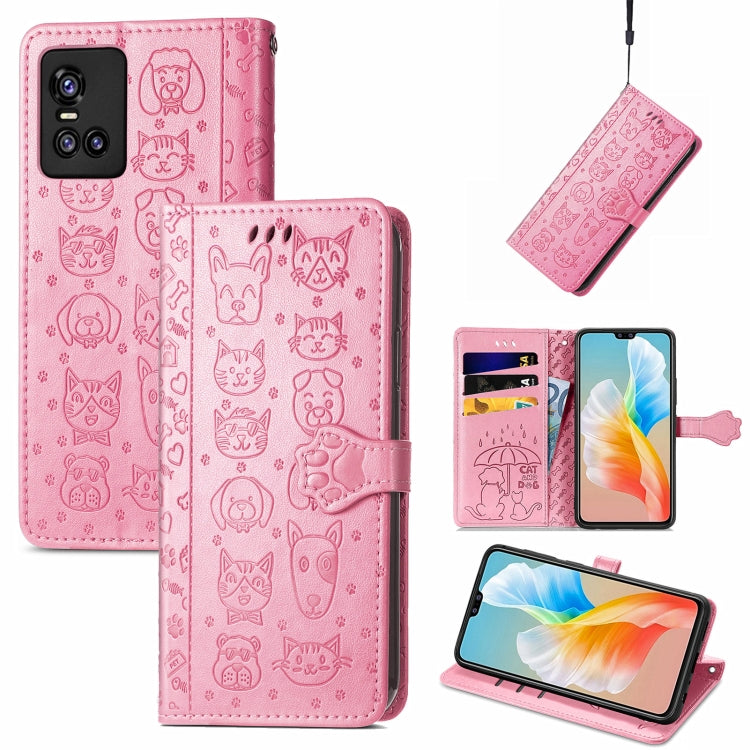 For Vivo S10 Lovely Cat and Dog Embossing Pattern Horizontal Flip Leather Case , with Holder & Card Slots & Wallet & Cartoon Clasp & Lanyard