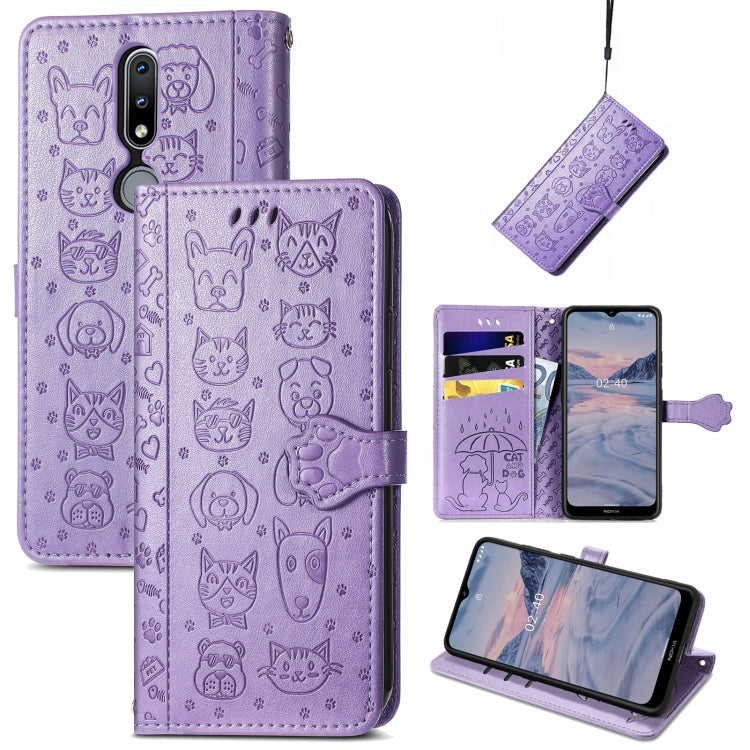 For Nokia 2.4 Lovely Cat and Dog Embossing Pattern Horizontal Flip Leather Case , with Holder & Card Slots & Wallet & Cartoon Clasp & Lanyard