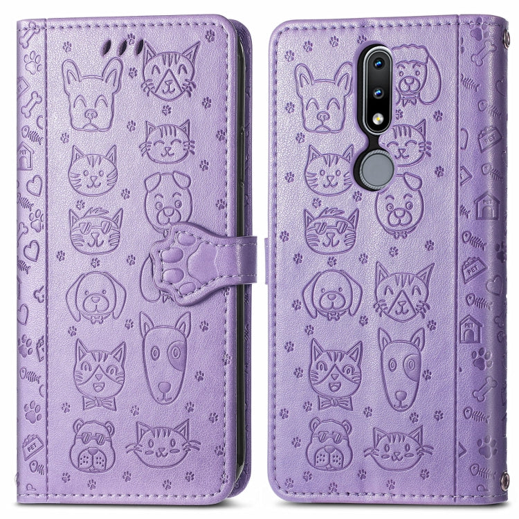 For Nokia 2.4 Lovely Cat and Dog Embossing Pattern Horizontal Flip Leather Case , with Holder & Card Slots & Wallet & Cartoon Clasp & Lanyard