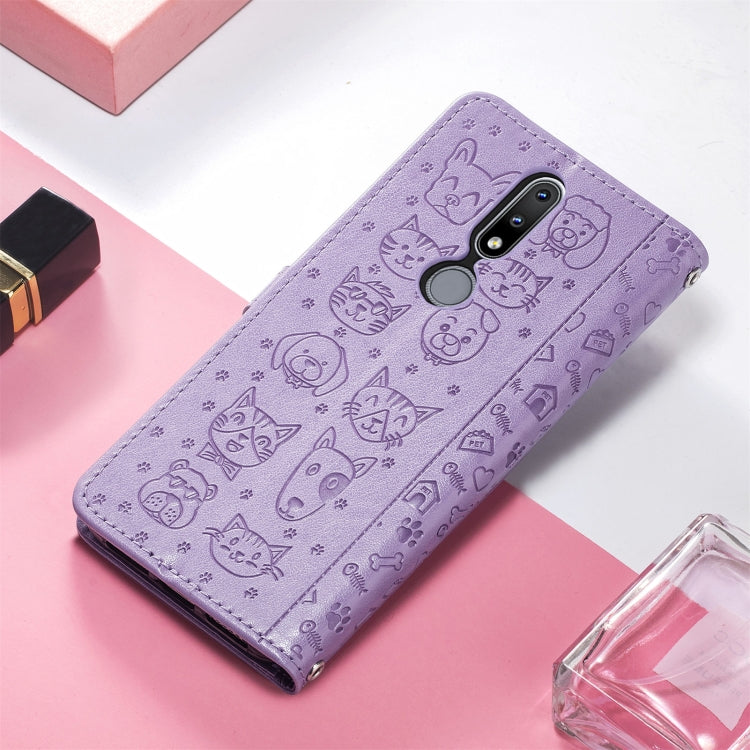 For Nokia 2.4 Lovely Cat and Dog Embossing Pattern Horizontal Flip Leather Case , with Holder & Card Slots & Wallet & Cartoon Clasp & Lanyard
