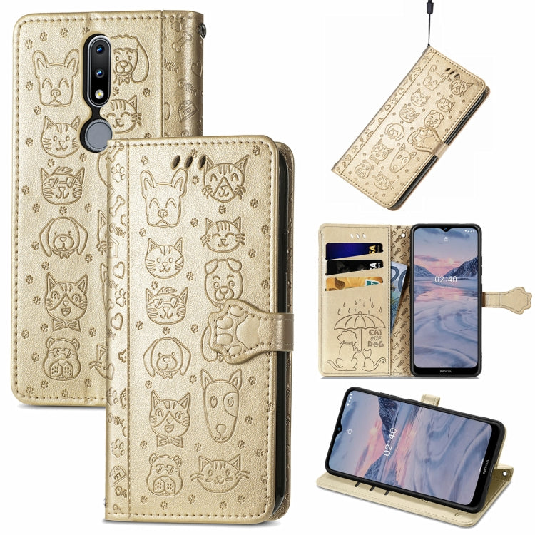 For Nokia 2.4 Lovely Cat and Dog Embossing Pattern Horizontal Flip Leather Case , with Holder & Card Slots & Wallet & Cartoon Clasp & Lanyard