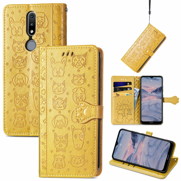 For Nokia 2.4 Lovely Cat and Dog Embossing Pattern Horizontal Flip Leather Case , with Holder & Card Slots & Wallet & Cartoon Clasp & Lanyard