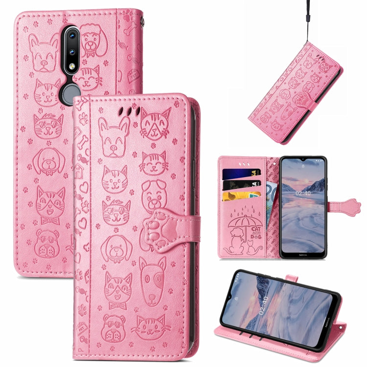 For Nokia 2.4 Lovely Cat and Dog Embossing Pattern Horizontal Flip Leather Case , with Holder & Card Slots & Wallet & Cartoon Clasp & Lanyard