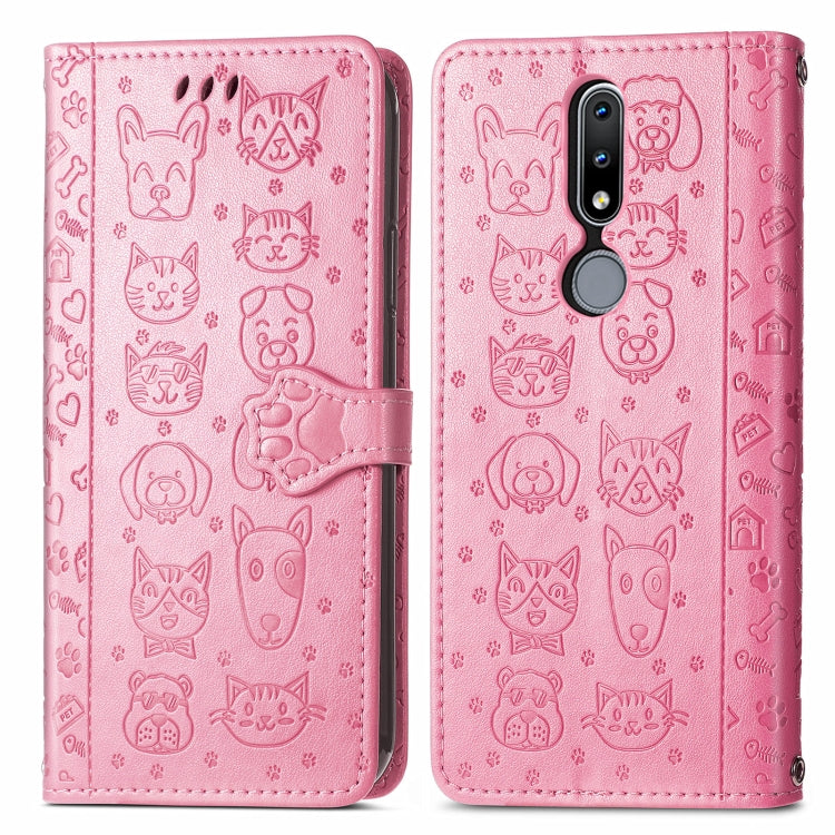 For Nokia 2.4 Lovely Cat and Dog Embossing Pattern Horizontal Flip Leather Case , with Holder & Card Slots & Wallet & Cartoon Clasp & Lanyard