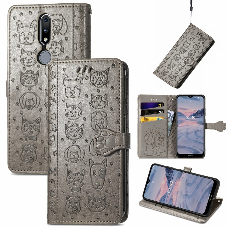 For Nokia 2.4 Lovely Cat and Dog Embossing Pattern Horizontal Flip Leather Case , with Holder & Card Slots & Wallet & Cartoon Clasp & Lanyard
