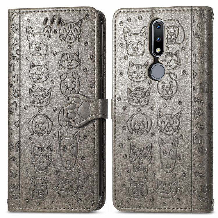 For Nokia 2.4 Lovely Cat and Dog Embossing Pattern Horizontal Flip Leather Case , with Holder & Card Slots & Wallet & Cartoon Clasp & Lanyard