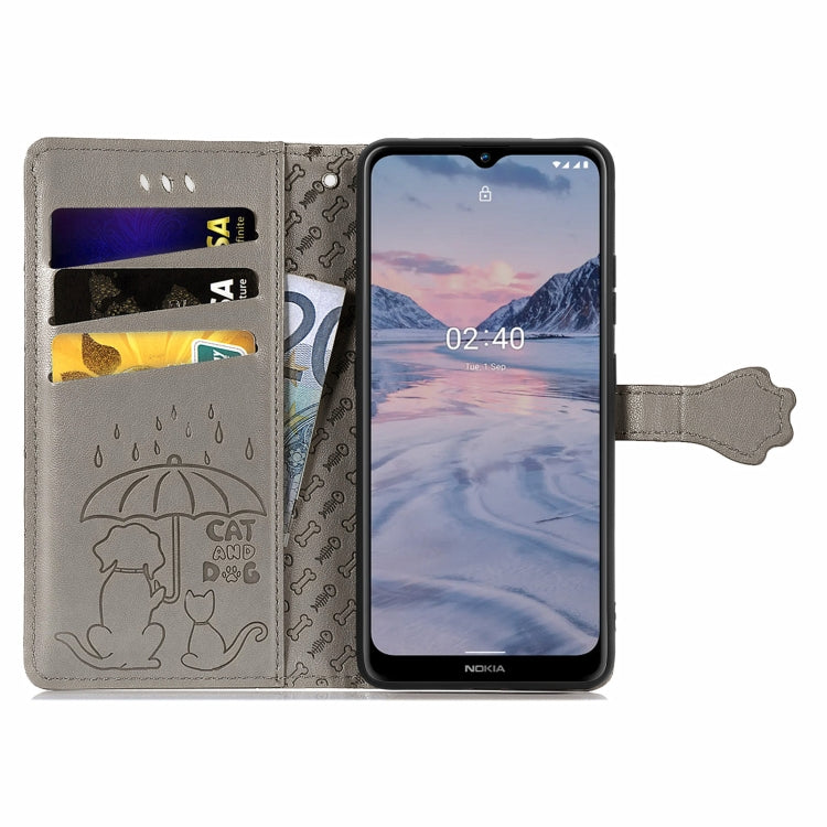 For Nokia 2.4 Lovely Cat and Dog Embossing Pattern Horizontal Flip Leather Case , with Holder & Card Slots & Wallet & Cartoon Clasp & Lanyard