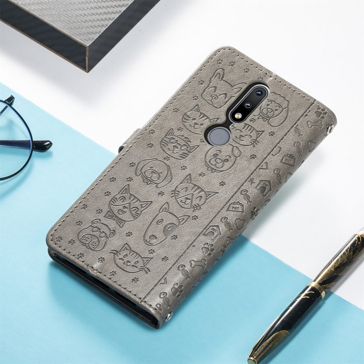 For Nokia 2.4 Lovely Cat and Dog Embossing Pattern Horizontal Flip Leather Case , with Holder & Card Slots & Wallet & Cartoon Clasp & Lanyard