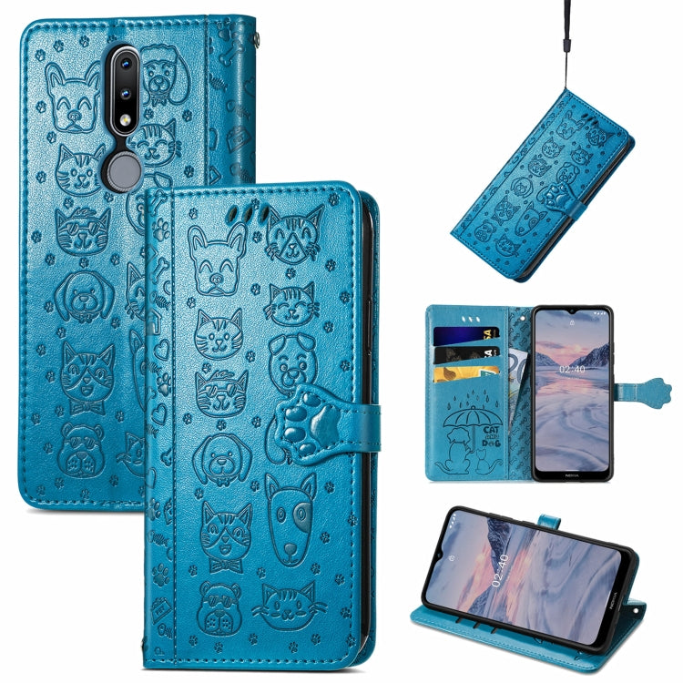 For Nokia 2.4 Lovely Cat and Dog Embossing Pattern Horizontal Flip Leather Case , with Holder & Card Slots & Wallet & Cartoon Clasp & Lanyard