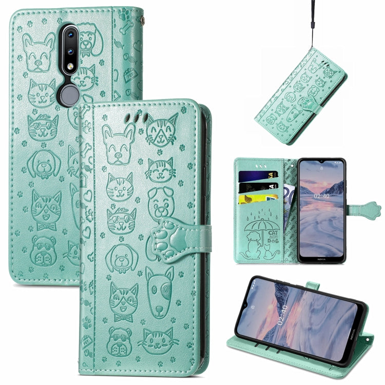 For Nokia 2.4 Lovely Cat and Dog Embossing Pattern Horizontal Flip Leather Case , with Holder & Card Slots & Wallet & Cartoon Clasp & Lanyard