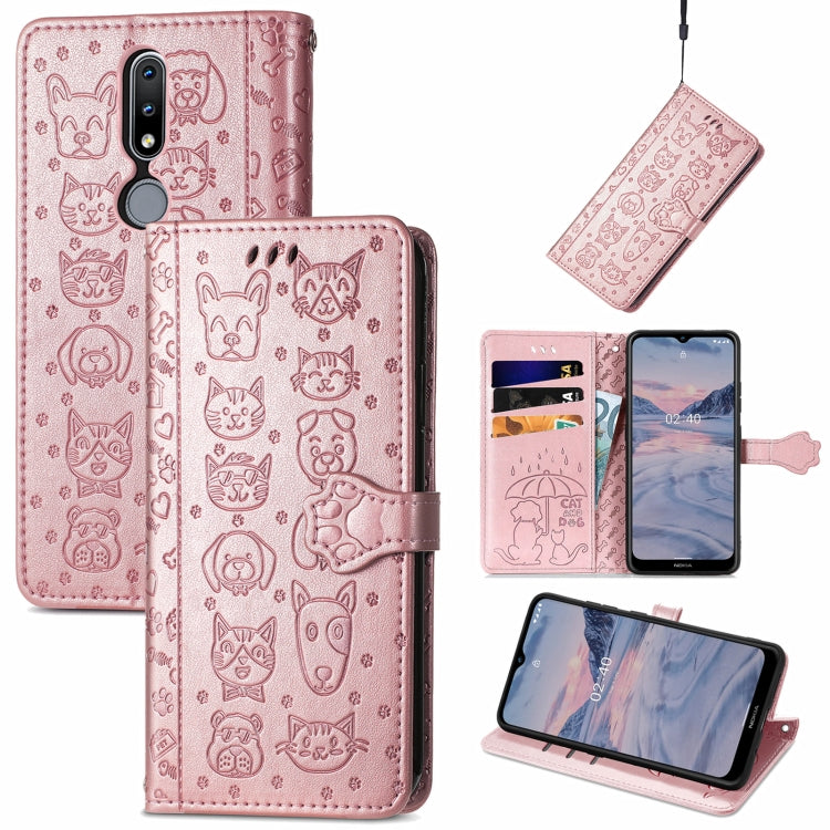 For Nokia 2.4 Lovely Cat and Dog Embossing Pattern Horizontal Flip Leather Case , with Holder & Card Slots & Wallet & Cartoon Clasp & Lanyard