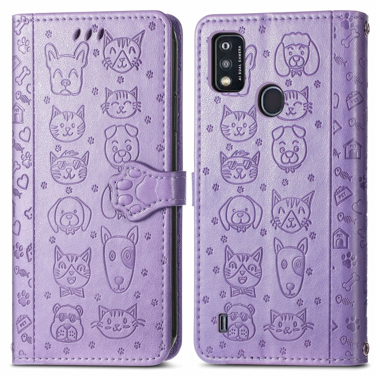 For ZTE A51 Lovely Cat and Dog Embossing Pattern Horizontal Flip Leather Case , with Holder & Card Slots & Wallet & Cartoon Clasp & Lanyard
