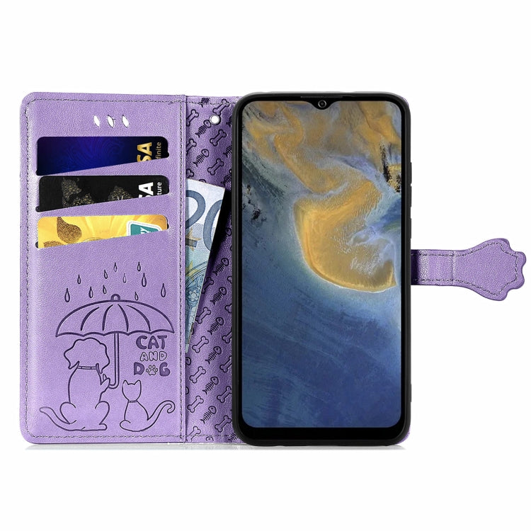 For ZTE A51 Lovely Cat and Dog Embossing Pattern Horizontal Flip Leather Case , with Holder & Card Slots & Wallet & Cartoon Clasp & Lanyard