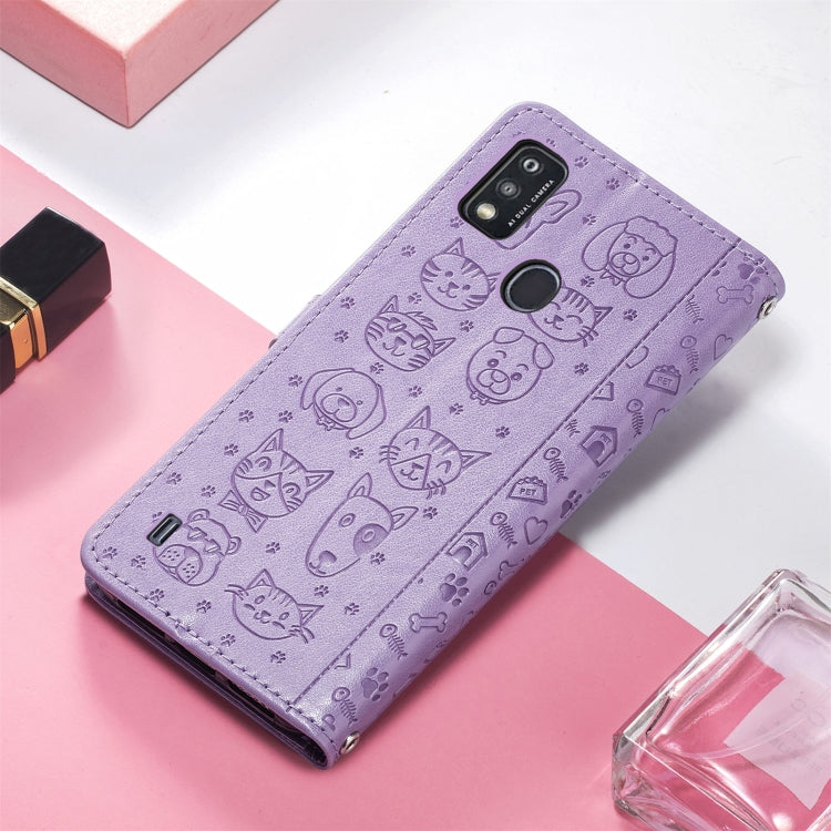 For ZTE A51 Lovely Cat and Dog Embossing Pattern Horizontal Flip Leather Case , with Holder & Card Slots & Wallet & Cartoon Clasp & Lanyard