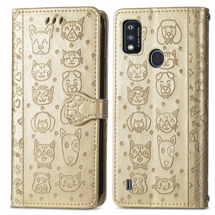 For ZTE A51 Lovely Cat and Dog Embossing Pattern Horizontal Flip Leather Case , with Holder & Card Slots & Wallet & Cartoon Clasp & Lanyard