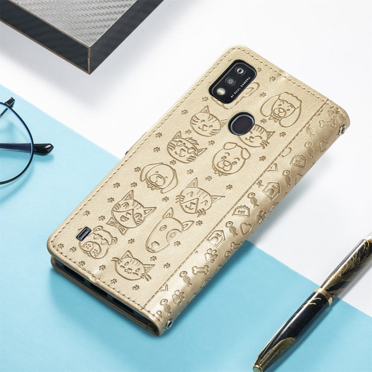 For ZTE A51 Lovely Cat and Dog Embossing Pattern Horizontal Flip Leather Case , with Holder & Card Slots & Wallet & Cartoon Clasp & Lanyard
