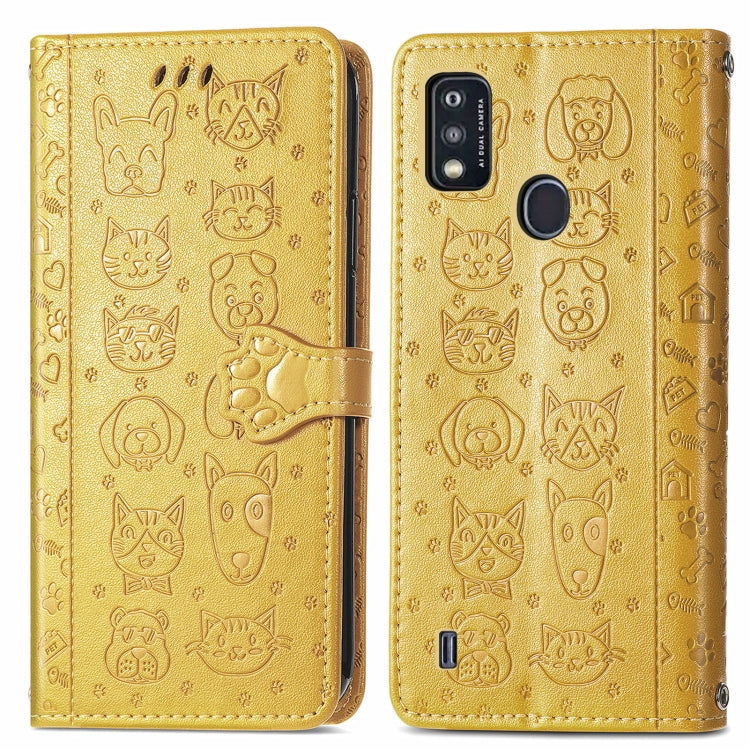 For ZTE A51 Lovely Cat and Dog Embossing Pattern Horizontal Flip Leather Case , with Holder & Card Slots & Wallet & Cartoon Clasp & Lanyard