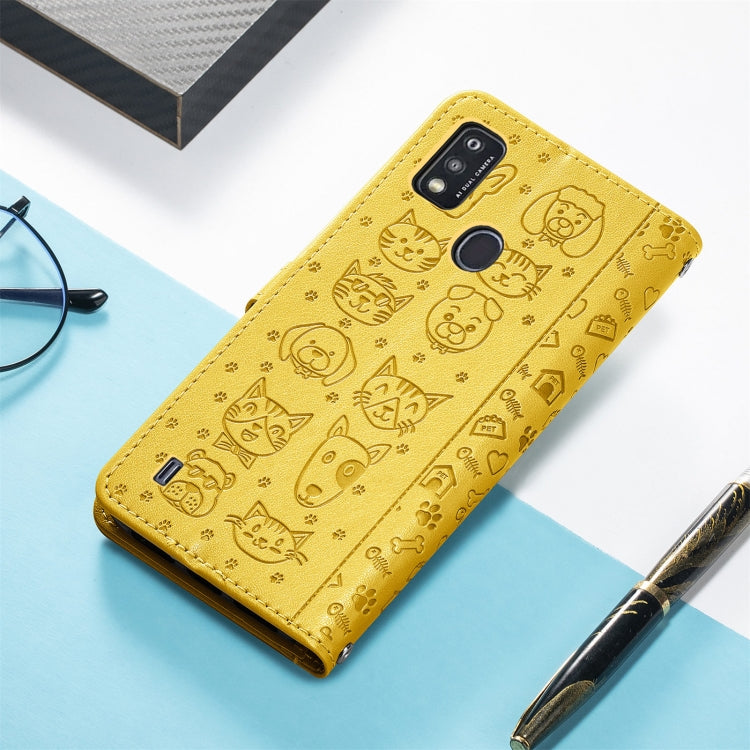 For ZTE A51 Lovely Cat and Dog Embossing Pattern Horizontal Flip Leather Case , with Holder & Card Slots & Wallet & Cartoon Clasp & Lanyard