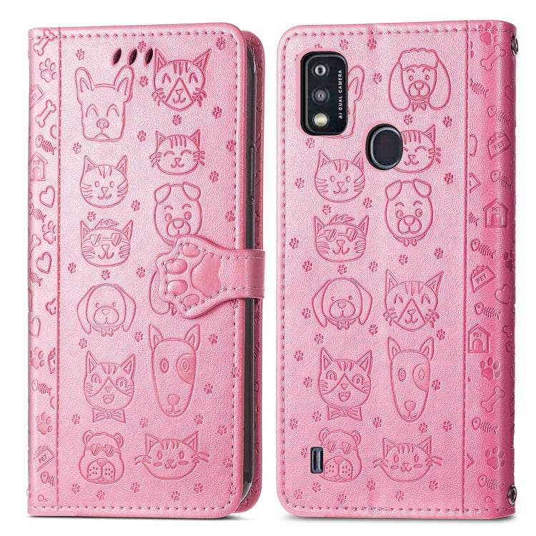 For ZTE A51 Lovely Cat and Dog Embossing Pattern Horizontal Flip Leather Case , with Holder & Card Slots & Wallet & Cartoon Clasp & Lanyard
