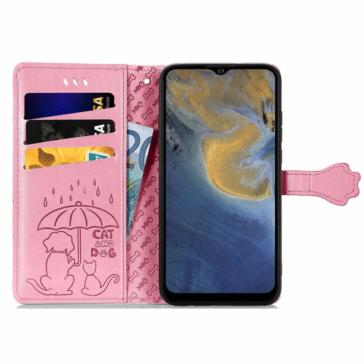 For ZTE A51 Lovely Cat and Dog Embossing Pattern Horizontal Flip Leather Case , with Holder & Card Slots & Wallet & Cartoon Clasp & Lanyard