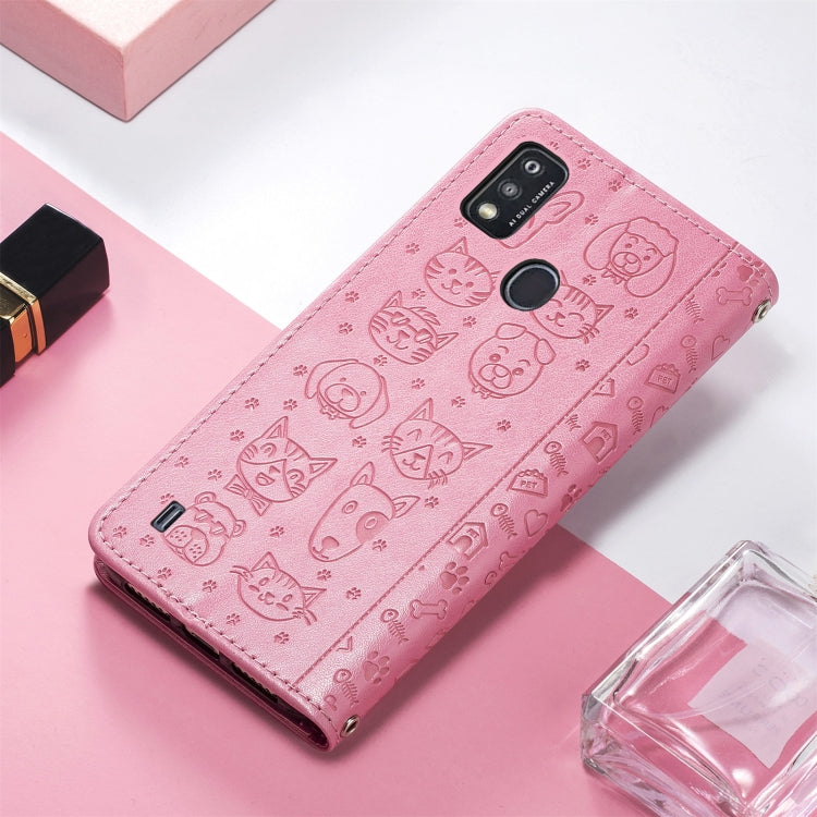 For ZTE A51 Lovely Cat and Dog Embossing Pattern Horizontal Flip Leather Case , with Holder & Card Slots & Wallet & Cartoon Clasp & Lanyard