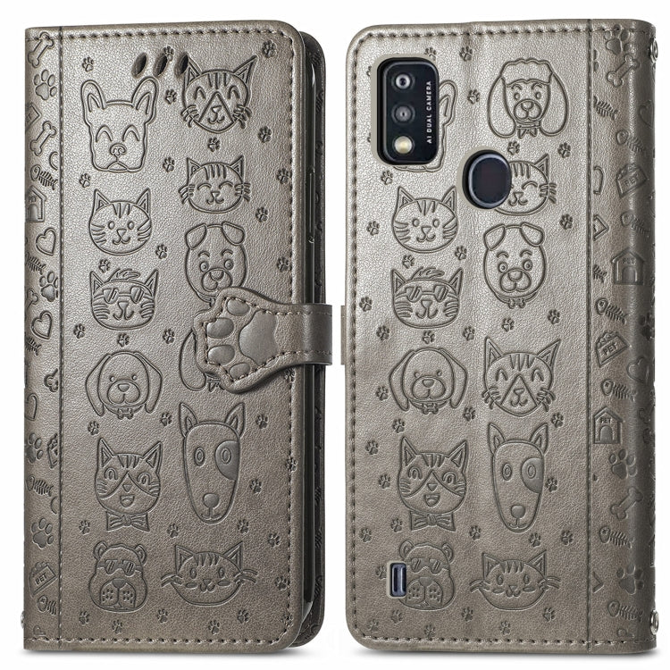 For ZTE A51 Lovely Cat and Dog Embossing Pattern Horizontal Flip Leather Case , with Holder & Card Slots & Wallet & Cartoon Clasp & Lanyard