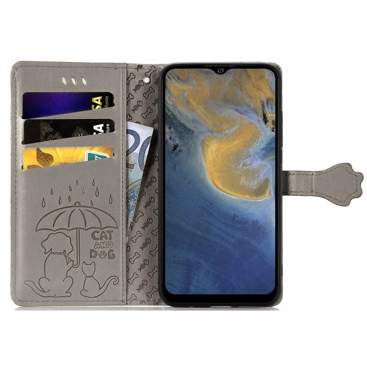 For ZTE A51 Lovely Cat and Dog Embossing Pattern Horizontal Flip Leather Case , with Holder & Card Slots & Wallet & Cartoon Clasp & Lanyard