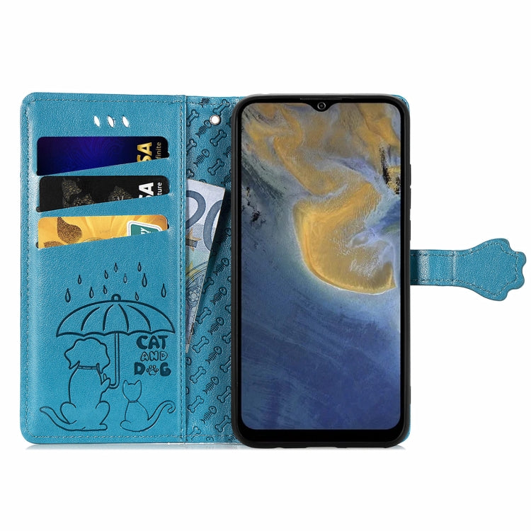 For ZTE A51 Lovely Cat and Dog Embossing Pattern Horizontal Flip Leather Case , with Holder & Card Slots & Wallet & Cartoon Clasp & Lanyard