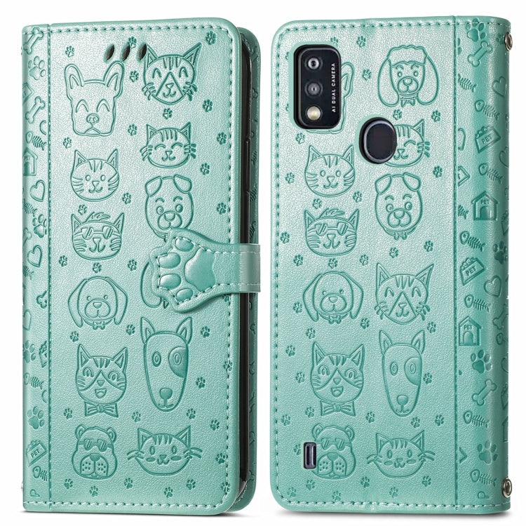For ZTE A51 Lovely Cat and Dog Embossing Pattern Horizontal Flip Leather Case , with Holder & Card Slots & Wallet & Cartoon Clasp & Lanyard