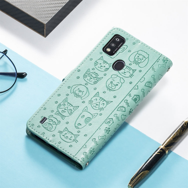 For ZTE A51 Lovely Cat and Dog Embossing Pattern Horizontal Flip Leather Case , with Holder & Card Slots & Wallet & Cartoon Clasp & Lanyard