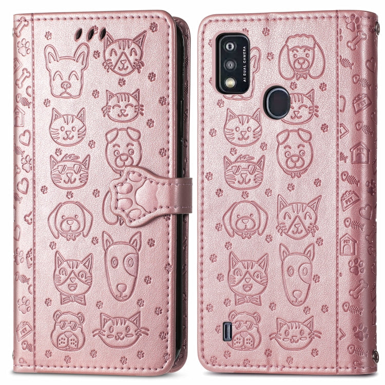 For ZTE A51 Lovely Cat and Dog Embossing Pattern Horizontal Flip Leather Case , with Holder & Card Slots & Wallet & Cartoon Clasp & Lanyard