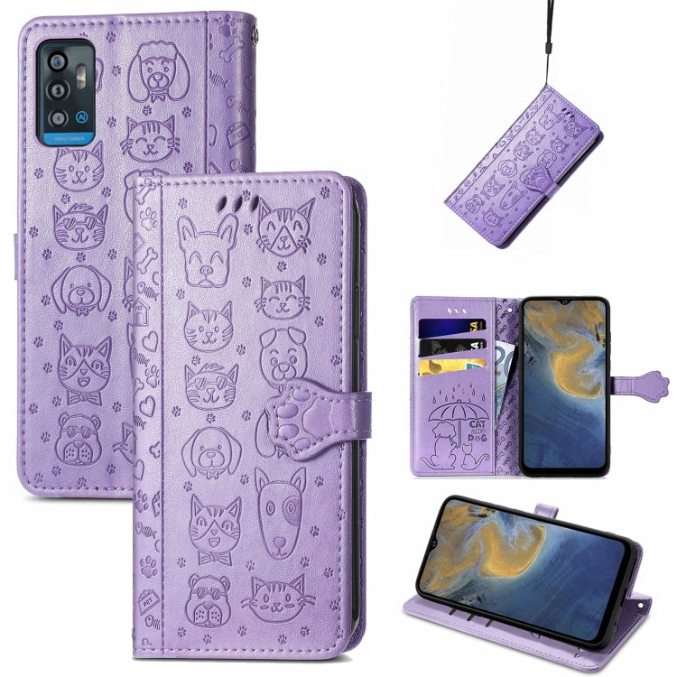For ZTE A71 Lovely Cat and Dog Embossing Pattern Horizontal Flip Leather Case , with Holder & Card Slots & Wallet & Cartoon Clasp & Lanyard