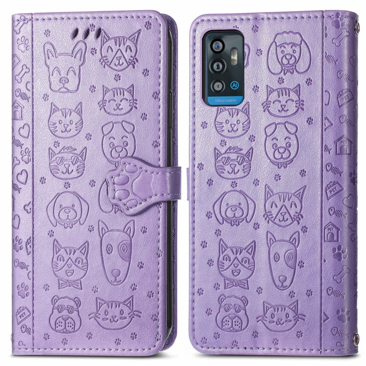 For ZTE A71 Lovely Cat and Dog Embossing Pattern Horizontal Flip Leather Case , with Holder & Card Slots & Wallet & Cartoon Clasp & Lanyard