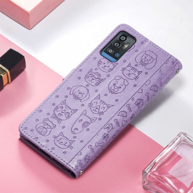 For ZTE A71 Lovely Cat and Dog Embossing Pattern Horizontal Flip Leather Case , with Holder & Card Slots & Wallet & Cartoon Clasp & Lanyard