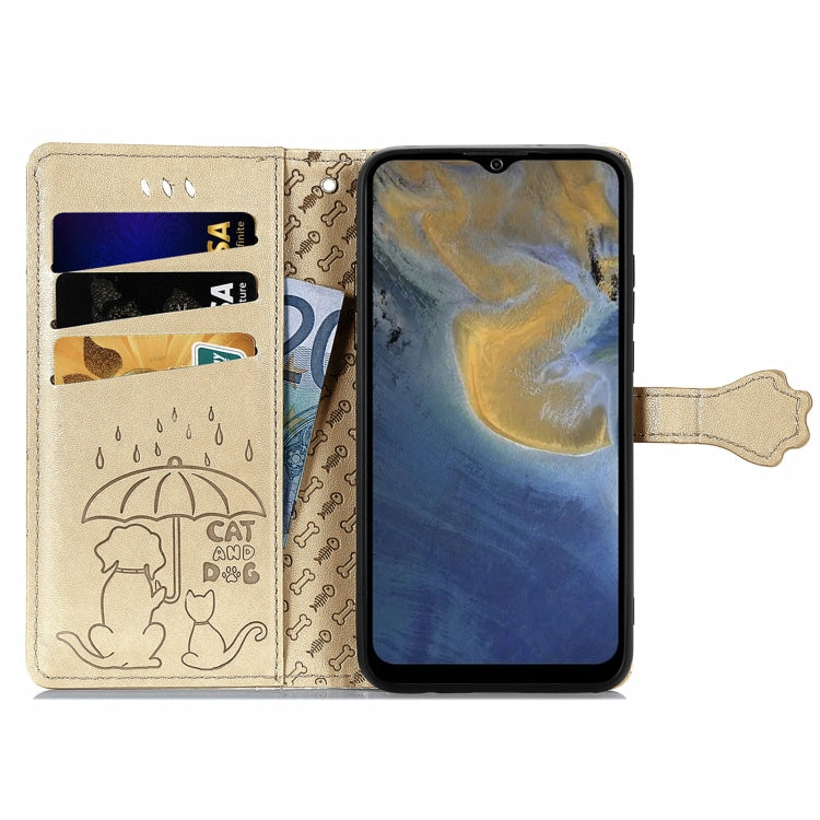 For ZTE A71 Lovely Cat and Dog Embossing Pattern Horizontal Flip Leather Case , with Holder & Card Slots & Wallet & Cartoon Clasp & Lanyard