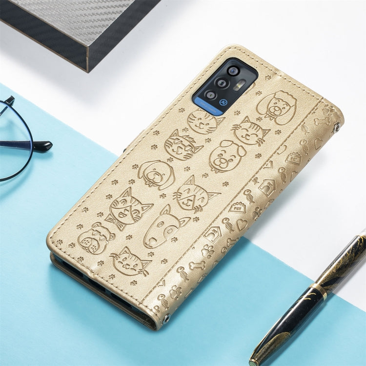 For ZTE A71 Lovely Cat and Dog Embossing Pattern Horizontal Flip Leather Case , with Holder & Card Slots & Wallet & Cartoon Clasp & Lanyard