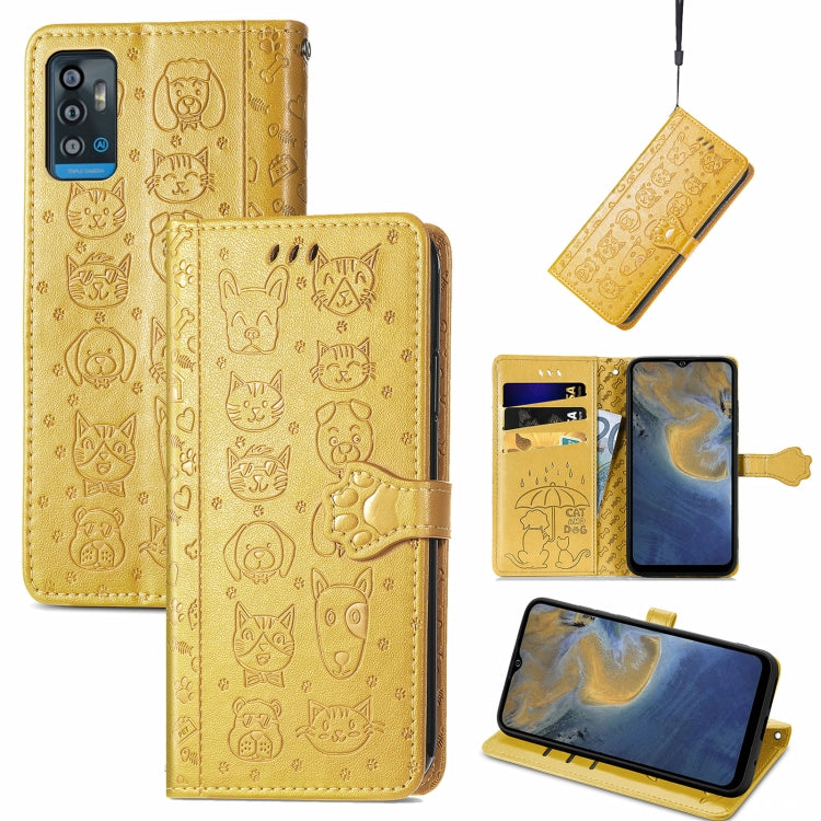 For ZTE A71 Lovely Cat and Dog Embossing Pattern Horizontal Flip Leather Case , with Holder & Card Slots & Wallet & Cartoon Clasp & Lanyard