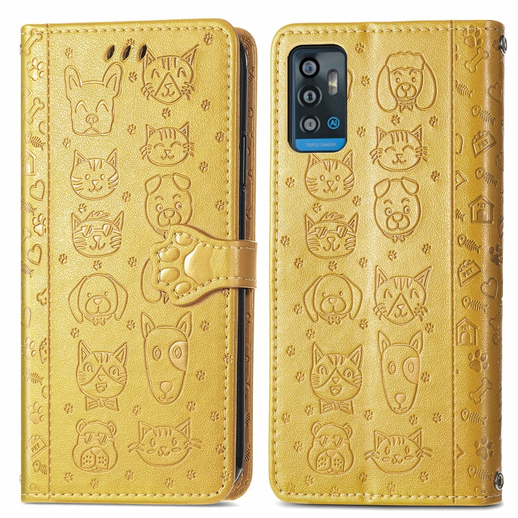 For ZTE A71 Lovely Cat and Dog Embossing Pattern Horizontal Flip Leather Case , with Holder & Card Slots & Wallet & Cartoon Clasp & Lanyard