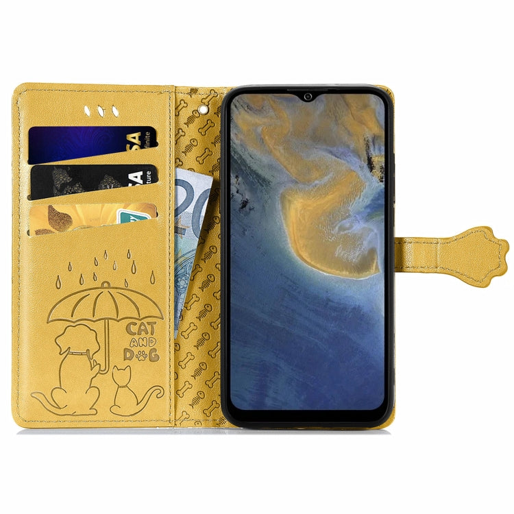 For ZTE A71 Lovely Cat and Dog Embossing Pattern Horizontal Flip Leather Case , with Holder & Card Slots & Wallet & Cartoon Clasp & Lanyard