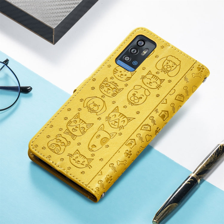 For ZTE A71 Lovely Cat and Dog Embossing Pattern Horizontal Flip Leather Case , with Holder & Card Slots & Wallet & Cartoon Clasp & Lanyard