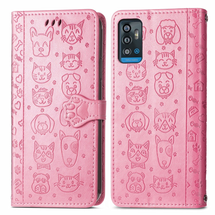 For ZTE A71 Lovely Cat and Dog Embossing Pattern Horizontal Flip Leather Case , with Holder & Card Slots & Wallet & Cartoon Clasp & Lanyard